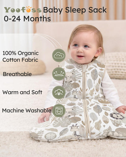 Yoofoss Baby Sleep Sack 0-6 Months Wearable Blanket for Babies 100% Organic Cotton 2-Way Zipper TOG 0.5 Toddler Sleeping Sack 3 Pack, Sleep Sacks