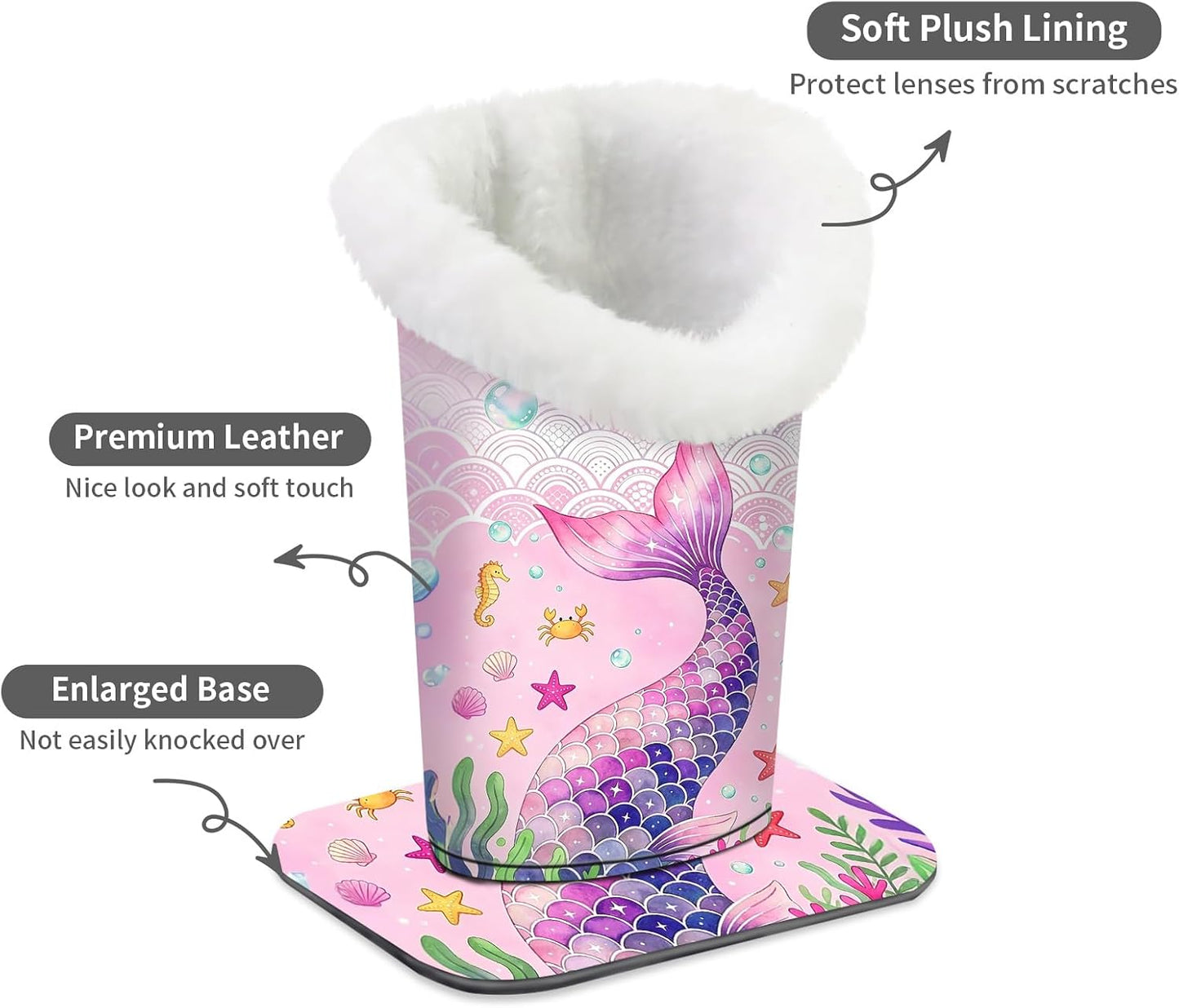 Plush Lined Eyeglasses Holder, Cute Magnetic PU Leather Glasses Stand Case for Women Men Kids