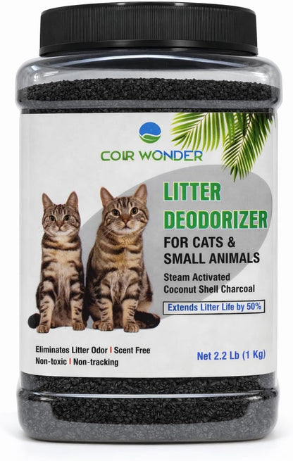 Coir Wonder Cat Litter Deodorizer – 2.2 Lb Activated Charcoal Carbon – Odor Eliminator for Litter Box, Chicken Coop, Small Animal Enclosures – Extends Litter Life – Natural Pet Odor Control Granules