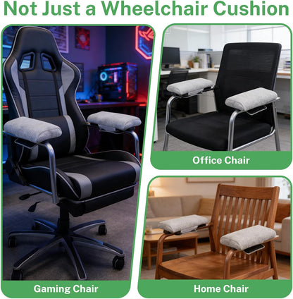 Wheelchair Armrest Pad, Mobility Scooter Elbow Pillow Tray Soft Cushion, Ergonomic Forearm Support Pillow, Arm Rest Covers for Office Chairs, Wheelchair, Comfy Gaming Chair, Grey