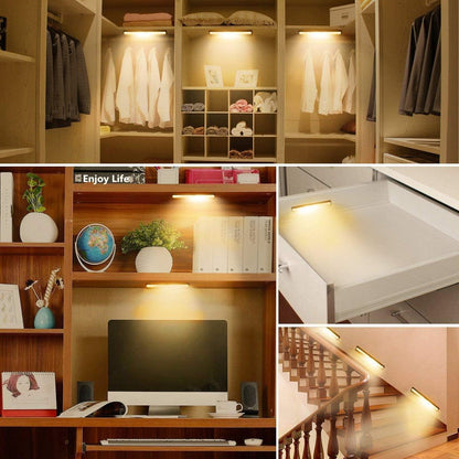 Wireless Motion Sensor Cabinet Lights 10-LED USB Rechargeable Closet Lights LED Under Cabinet Lighting for Wardrobe/Drawer/Stairs/Cupboard/Counter/Pantry/Stairs,Stick On Anywhere,2 Pack,White Light