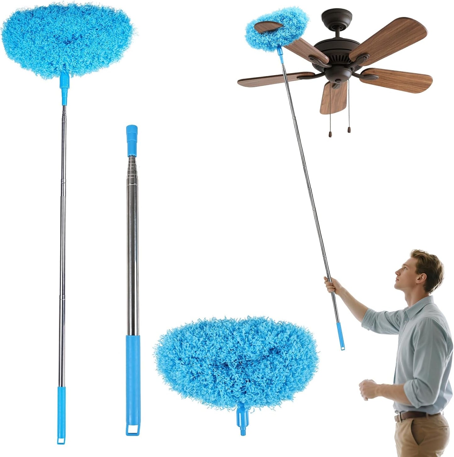 4PCS Microfiber Duster Kit, 3 in 1 Microfiber Dusters Retractable Gap Dust Cleaner and Chenille Duster with 83 inches Extra Long Extension Pole for Cleaning Ceiling Fan, High Ceiling