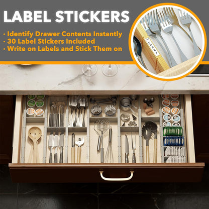 SpaceAid Bamboo Drawer Dividers with Inserts and Labels, Kitchen Adjustable Drawer Organizers, Expandable Organization for Home, Office, Dressers, 4 Dividers with 9 Inserts (17"-22" Natural)