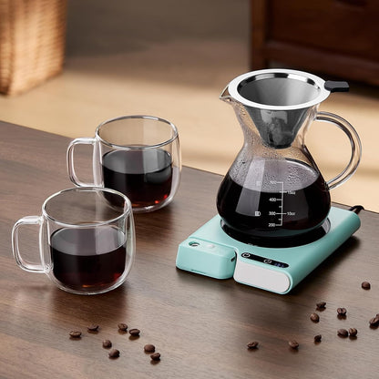 Mug Warmer with 4-Hour Auto Shut Off, 3 Temperature Settings, Frosted Black Rectangular Electric Beverage Heater, Borosilicate Glass Panel, 54-Inch Cord, Coffee Warmer for Desk, Tea Warmer