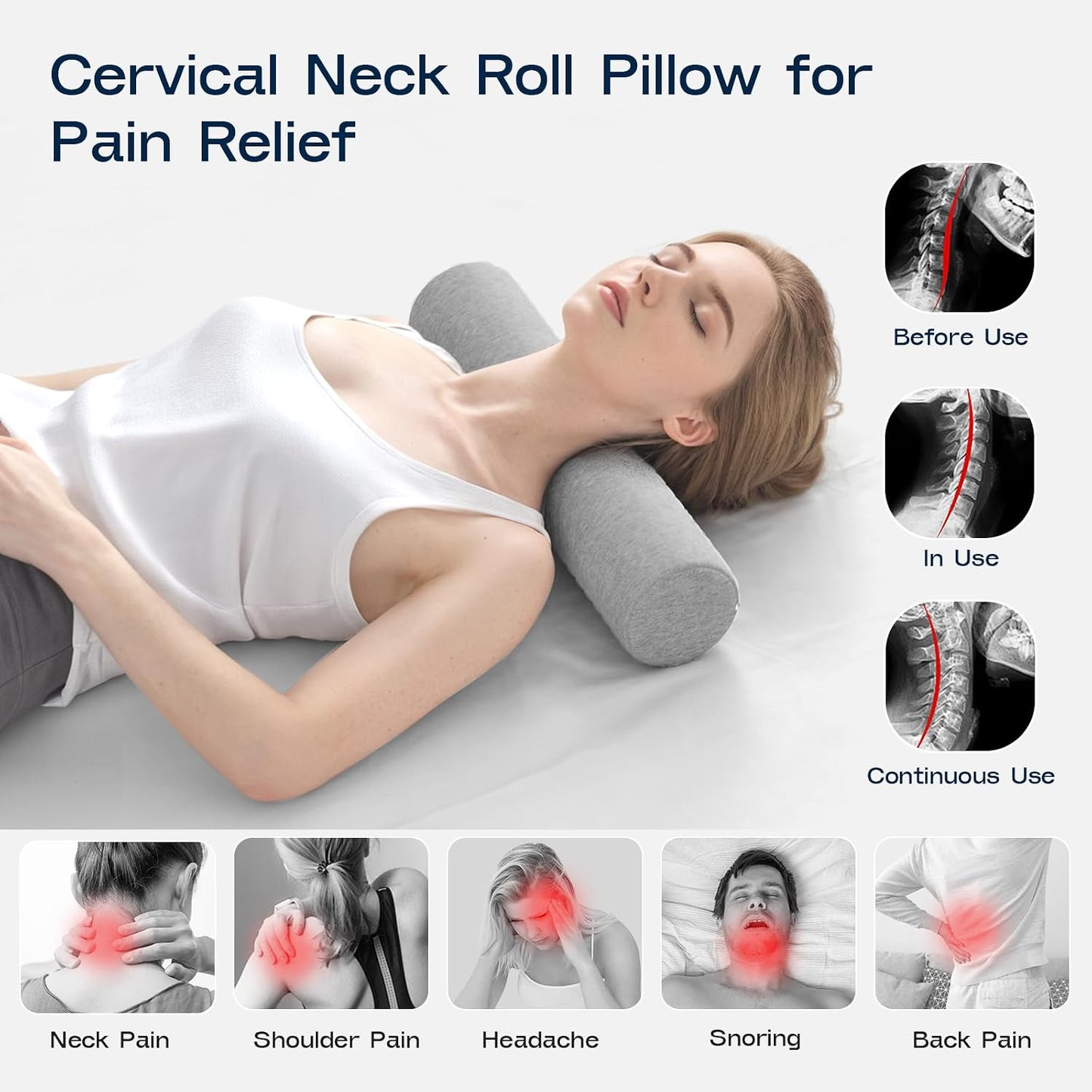 Neck Roll Pillow for Neck Pain Relief - Memory Foam Neck Support Pillow for Bed | Round Neck Pillow for Sleeping, 15.7 * 6 * 6 inch (Cool-Blue)