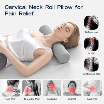 Neck Roll Pillow for Neck Pain Relief - Memory Foam Neck Support Pillow for Bed | Round Neck Pillow for Sleeping, 15.7 * 6 * 6 inch (Cool-Blue)