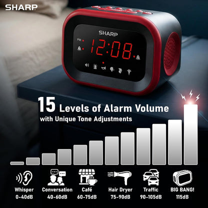 Sharp Big Bang 115dB Alarm Clock for Heavy Sleepers, Dual Alarms