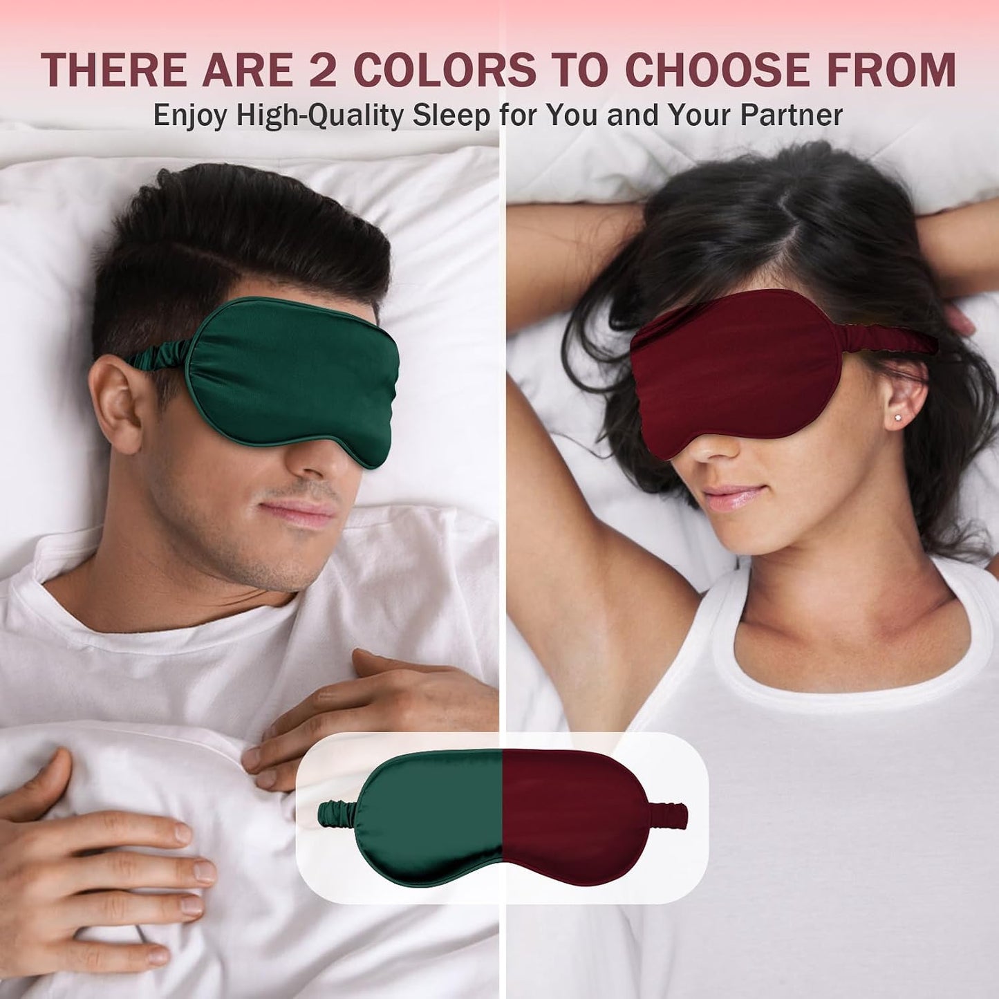 Amrules Sleep Mask Set of 2, Adjustable Silk Eye Mask for Sleeping, Soft Sleeping Eye Shade Cover for Women, Good for Blocking Light, Reducing Puffiness, Enhancing Sleep Quality (Blush Pink & Black)