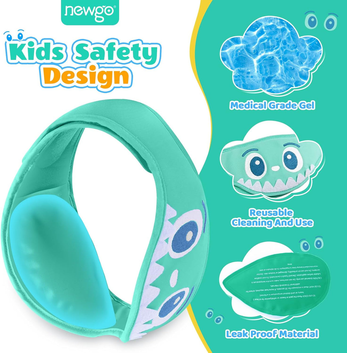 NEWGO Kids Tonsil Recovery Ice Pack, 4 Reusable Gel Packs, Green