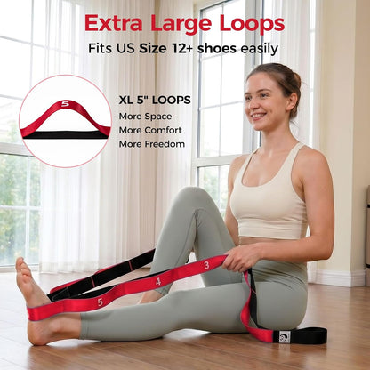 Stretching Strap with Loops - Non-Elastic Heavy Duty Nylon Yoga & PT - Oversized Multi-Loop Home Rehab - Hamstring Shoulder Pilates Flexibility