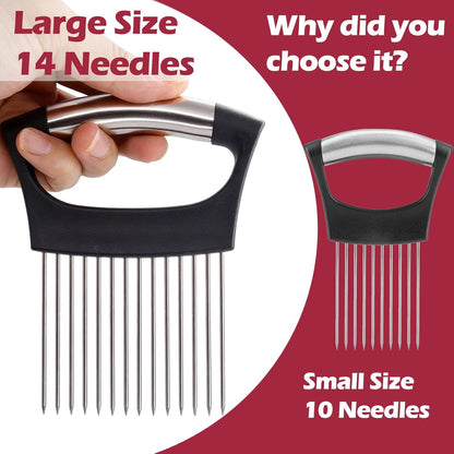 JAYVAR Extra-Large Onion Holder for Slicing, 304 Stainless Steel | 14 Long Needles, Onions Cutter Vegetable Chopper, Tomato Cutter Slicer, Kitchen Gadgets for Evenly Slicing