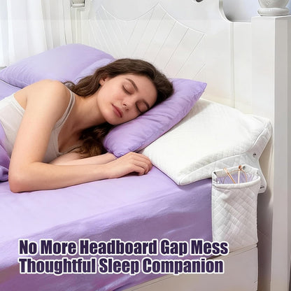 JZHLLA Triangle Bed Gap Filler Queen High Density Foam Headboard Gap Filler Pillow with 2 PCS Pockets and Removable Washable Cover, Prevent Items from Falling