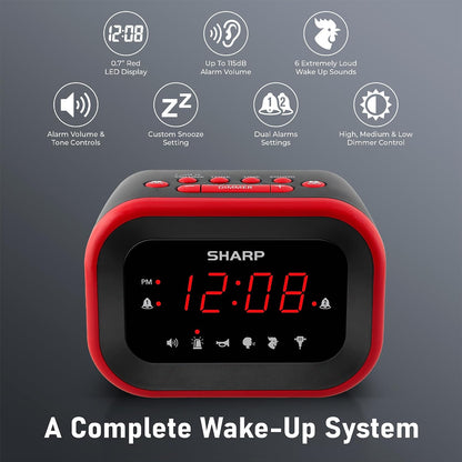 Sharp Big Bang 115dB Alarm Clock for Heavy Sleepers, Dual Alarms