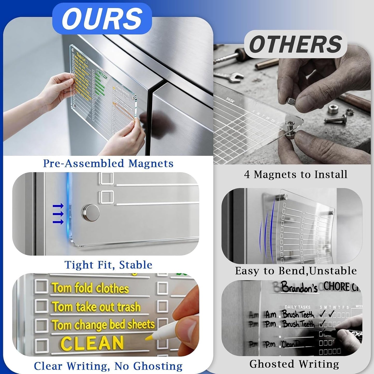 PigPotParty Acrylic Magnetic Chore Chart for Kids, 12x9.5 Inch, 2 Pack | Sleek Clear Acrylic Design, Reward System Builds Habits, Built-In Magnets Require No Installation, 8 Wet-Erase Markers
