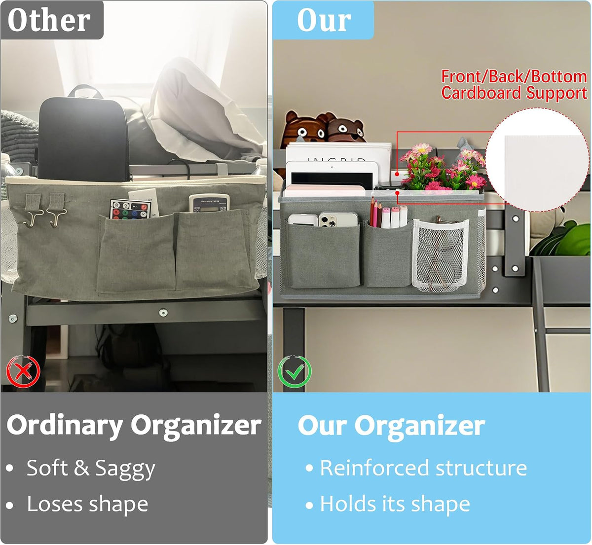 Lilithye Bedside Caddy, Bedside Storage Bag Hanging Organizer for Bunk Bed
