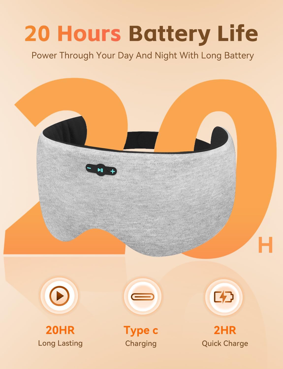 Sleep Mask with Bluetooth 6.0 Headphones, 20H Playtime Sleeping Headphones for Side Sleepers, Adjustable Blackout Eye Mask for Travel Meditation, Noise-Reducing Sleep Mask Gifts for Women Men