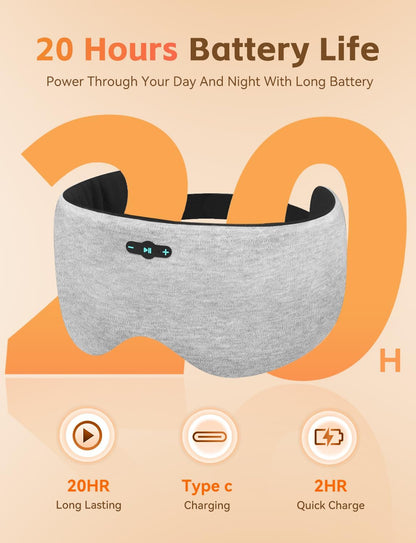 Sleep Headphones Bluetooth 6.0 Sleep Mask for Side Sleepers, 20H Playtime