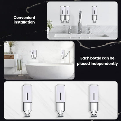 EHORIA Shampoo and Conditioner Dispenser, Shower Soap Dispenser | Shower Dispenser 3 Chamber No Drill, Wall Mounted Refillable Bottles, Shower Accessories for Bathroom, RV&Hotel,18.6oz 3 in 1