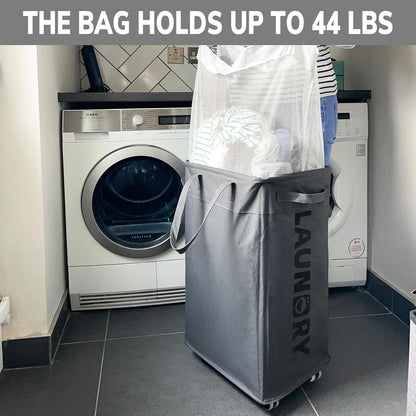 Goodpick 75L Laundry Basket with Wheels & Removable Wash Bag for Dorm | Rolling Laundry Basket with Handles for Dirty Clothes, Fodable Hamper for Laundry Room, Dorm Room Essentials, Grey