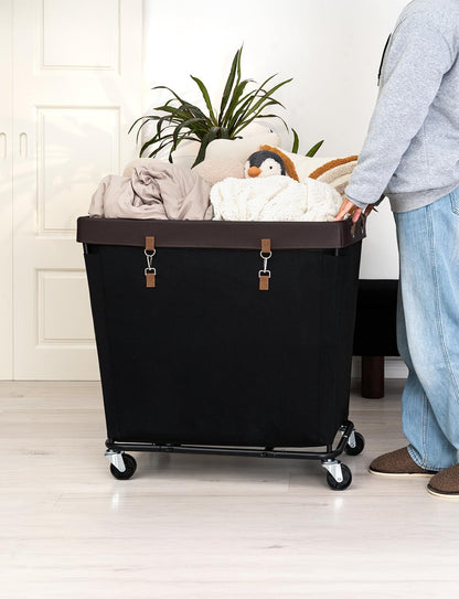 StorageWorks 160L Laundry Basket with Wheels, Rolling Hampers for Clothing | Beige Laundry Basket with Wheels, Metal Frame & Handles, Rolling Hamper for Bedroom, Bathroom, Dorm, Hotel