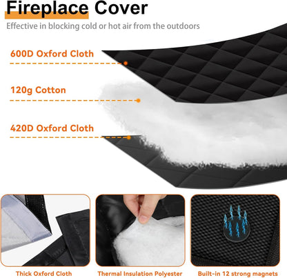 Magnetic Fireplace Draft Stopper Cover, Blocks Drafts & Heat Loss | 39.5x32 Inches, Stops Cold Drafts, Keeps Warm In, Energy Saving, Lowers Heating Cost, Magnetic, Fits Metal Fireplaces