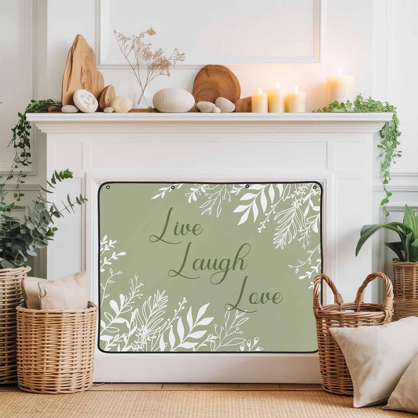 Magnetic Fireplace Cover Brown Rustic Wood Grain Fireplace Screen Decorative Leaves Laugh Love Insulation Fireplace Blocker Blanket Save Energy Fireplace Draft Stopper Covers for Living Room 36x30