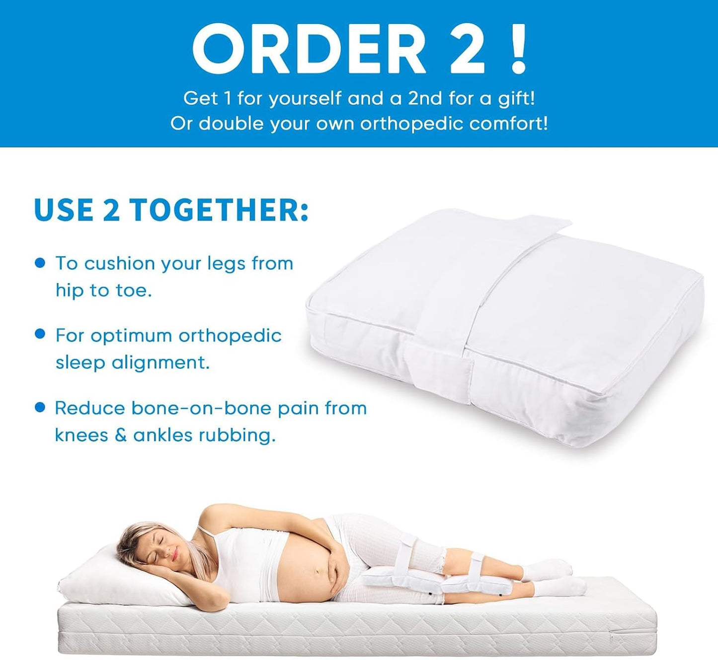 Knee Pillow with Adjustable Securing Strap for Side Sleepers | Fully Supports Knees & Thighs, Leg Support with Soft Strap, Aligns Spine, For Side Sleeping Between Legs, Orthopedic Relief
