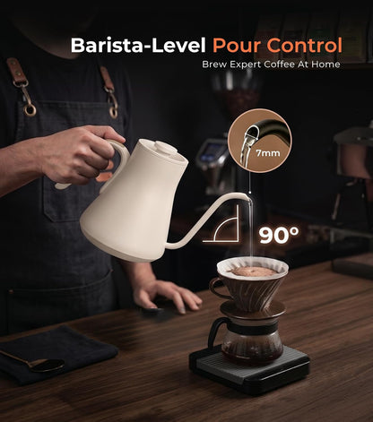 Epeios Electric Kettle, Gooseneck Electric Kettle with ±1°F Temperature Control, 1200W Rapid Heating for Pour Over Coffee & Tea, 304 Stainless Steel Interior, Auto Shut-Off, 0.9L, Black | Rapid Heating, Precision Pour-Over for Coffee & Tea,Smart Hot