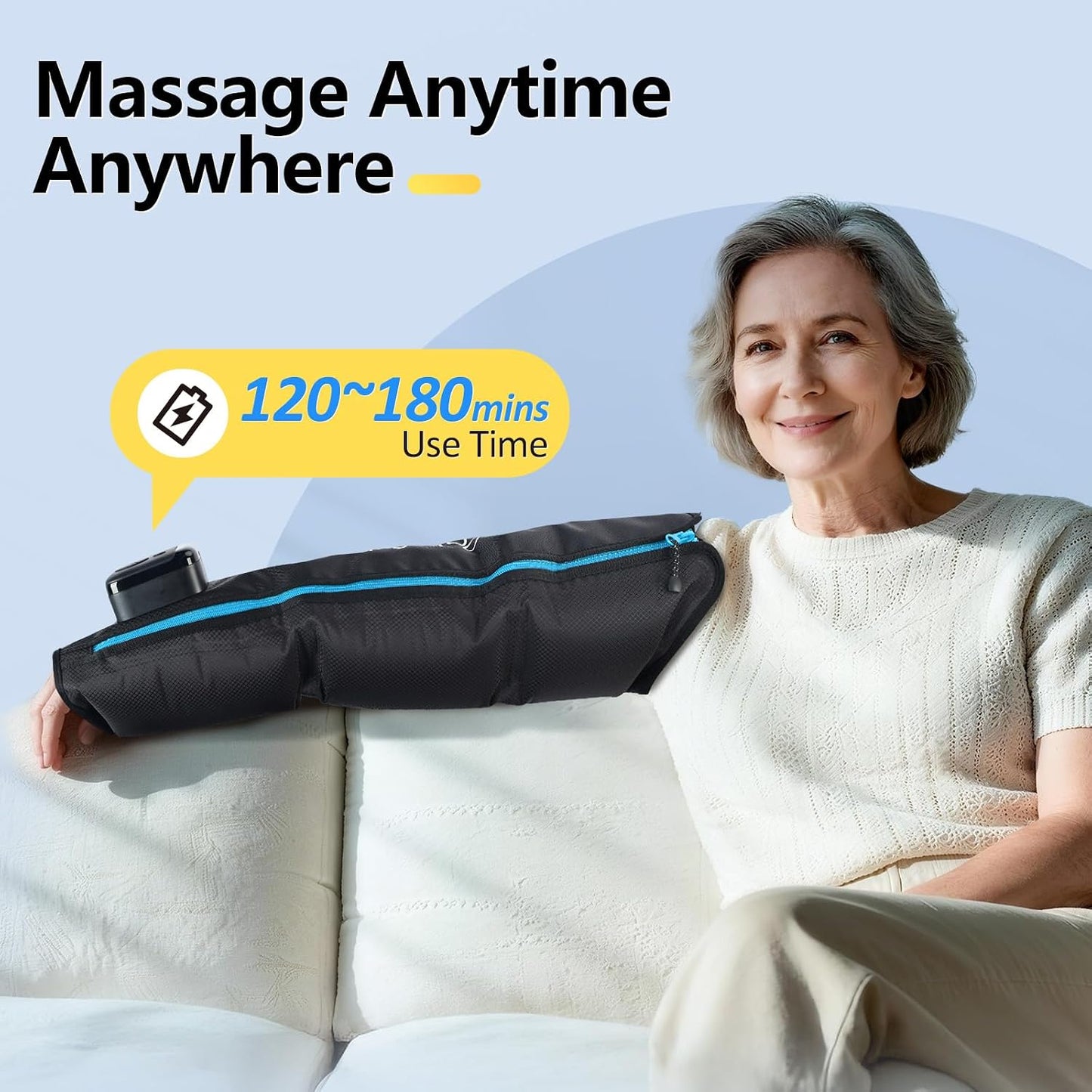 Comfytemp Air Compression Arm Massager for Circulation and Pain Relief, M | FSA Eligible HSA, Portable Full-Arm Compression Sleeve for Tennis Elbow, Edema, Ideal for Men Women (Fits Upper Arm 11"~15")