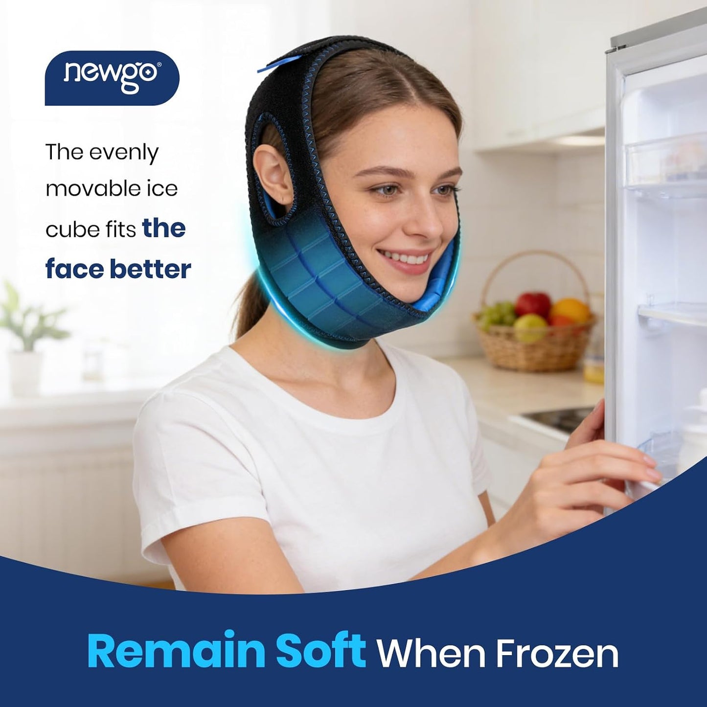 NEWGO Wisdom Teeth Ice Pack Head Wrap for Face Oral Surgery, FSA Eligible | Face Ice Pack with 4 Hot Cold Gel Pack for TMJ, Tooth Extraction, Tonsillectomy Recovery