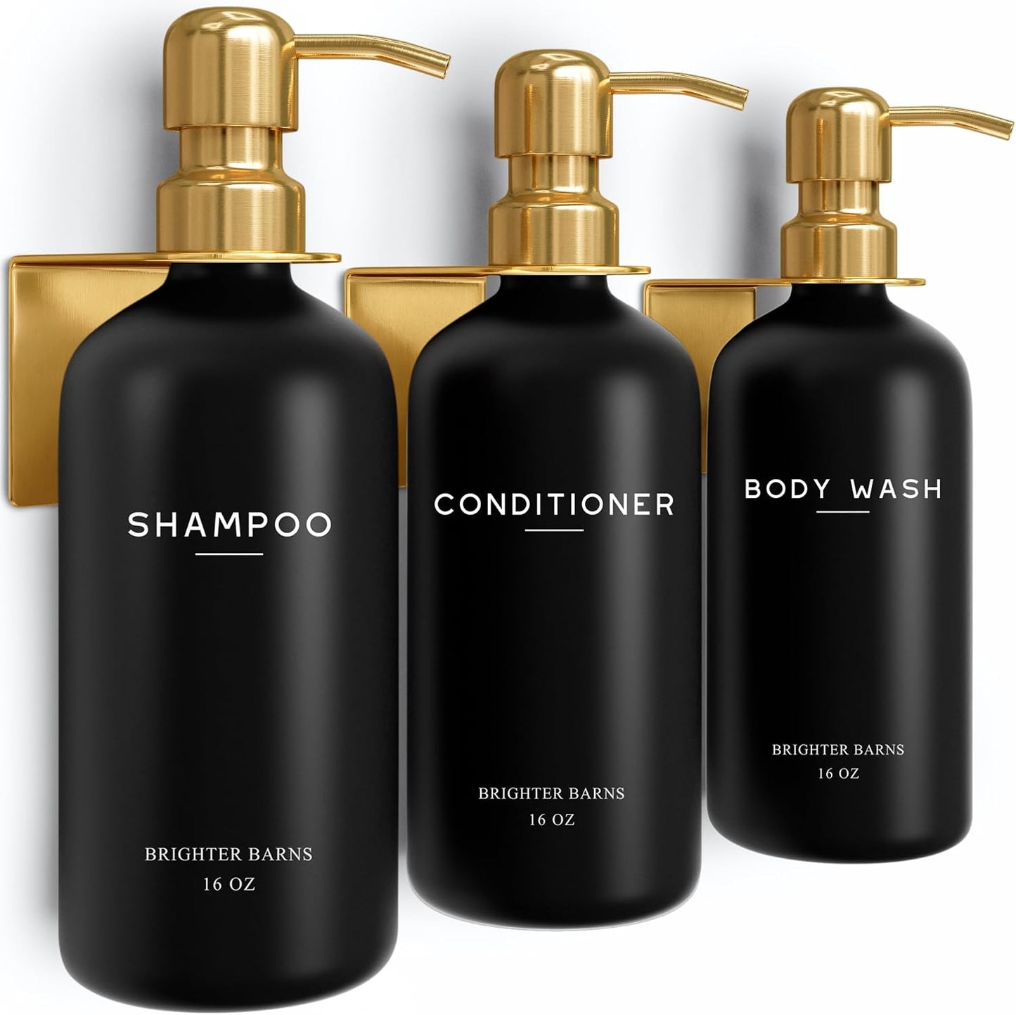 White Shampoo and Conditioner Dispenser Set Wall Mounted by Brighter Barns - Shower Dispenser 3 Chamber No Drill - Refillable Shampoo and Conditioner Bottles for Shower Wall in Airbnb, Hotel (White)