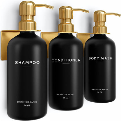 White Shampoo and Conditioner Dispenser Set Wall Mounted by Brighter Barns - Shower Dispenser 3 Chamber No Drill - Refillable Shampoo and Conditioner Bottles for Shower Wall in Airbnb, Hotel (White)