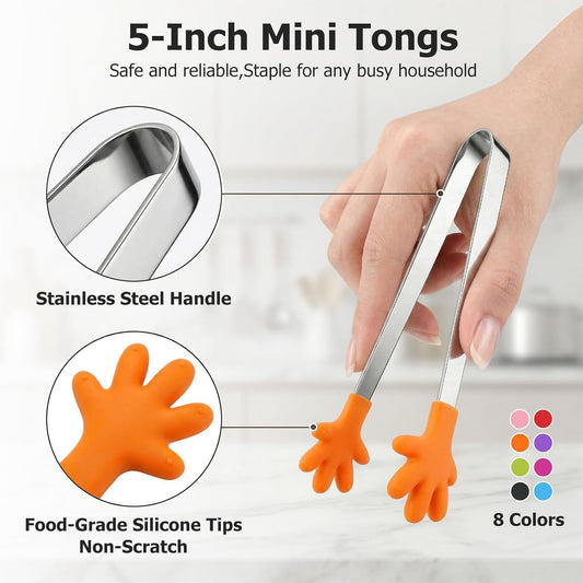 SHINDEL Mini Tongs, Silicone Hand Shape Food Tongs, 5 Inch