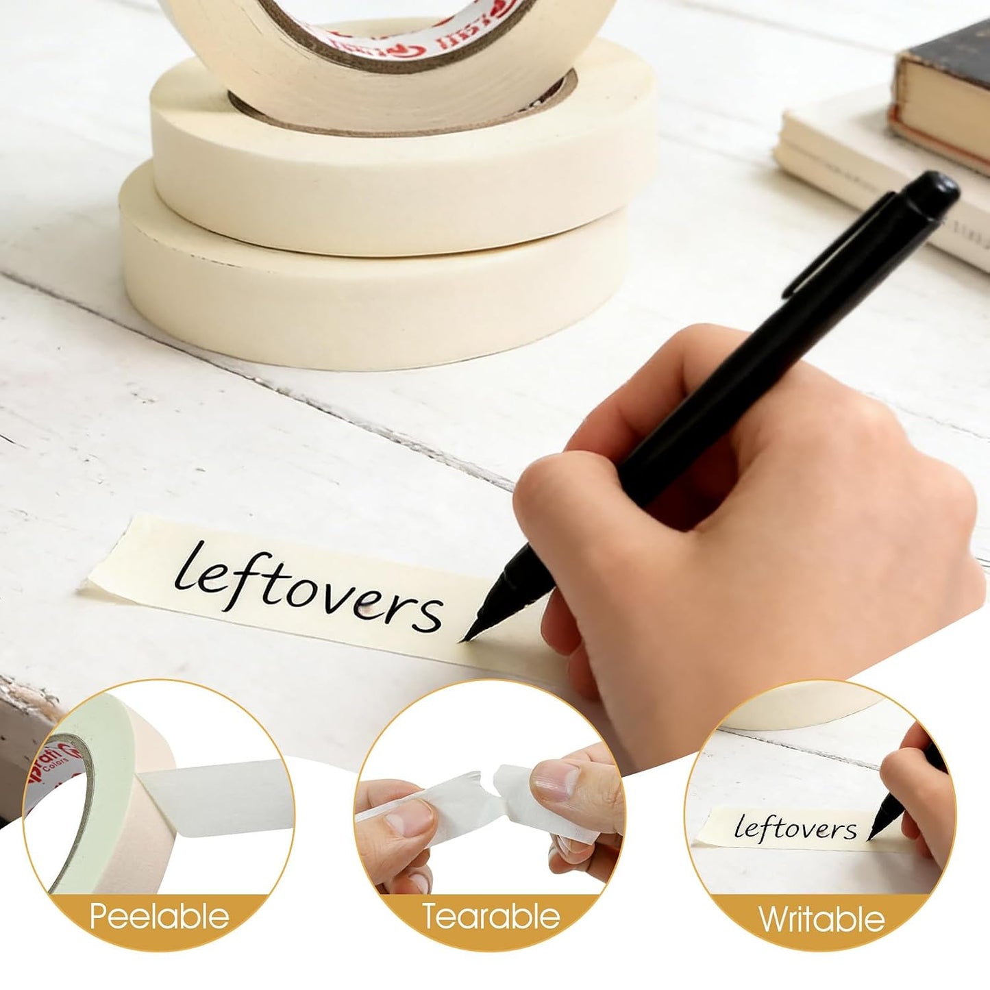 164 Yards Freezer Tape,Writable Surface,Low Temperature Resistance,3Rolls | Easy tear residue-free removable tape, perfect for food containers fridge marking, each roll 0.79 Inch by 54.68 Yards