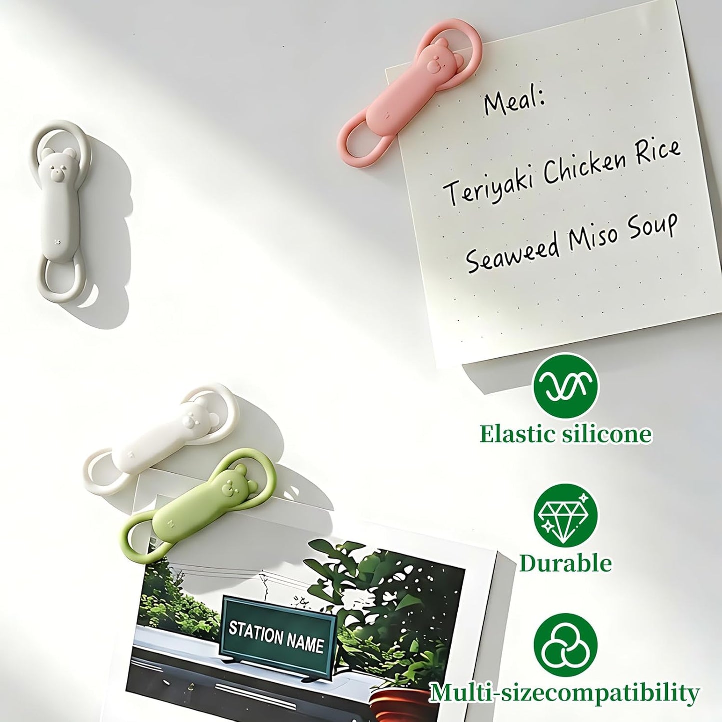 4 Pcs Magnetic Pen Holder for Refrigerator, Silicone Adjustable Pen Pencil Holder, Cute Bear Design Silicone Flexible Pencil Holder for Whiteboards, Desk, Clipboard (Multi-Color)