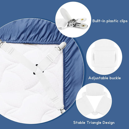 CHRORINE Bed Sheet Holder Straps Adjustable Sheet Fasteners Clips Keep Bedding Stays in Place, 4 Pcs/Set, Black