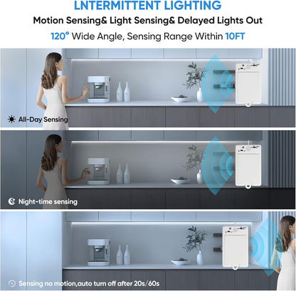OMIKA Dual Sensor Stair Lights Indoor, Rechargeable 16.4ft LED Strip Light, 150 LEDs Double Motion Activated Under Bed Night Lights for Shelves, Stairway, Closet, Corridor, Bedroom, 6000K Cool White