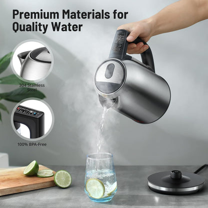 1.7L Electric Tea Kettle, 6 Precise Temperature Presets Stainless Steel Electric Kettle Temperature Control,1500W Fast Boiling Hot Water for Oolong & Green Tea with Strix Control
