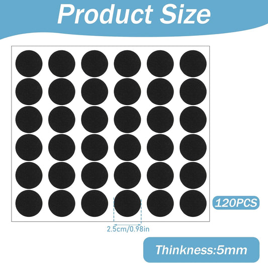 120 Pcs Thin Felt Pads, Self Adhesive Cabinet Cushion Dots 1 Inches Mini Foam Felt Pads Self Stick Pad for Cabinet Doors Furniture Desks Floor Drawers Black