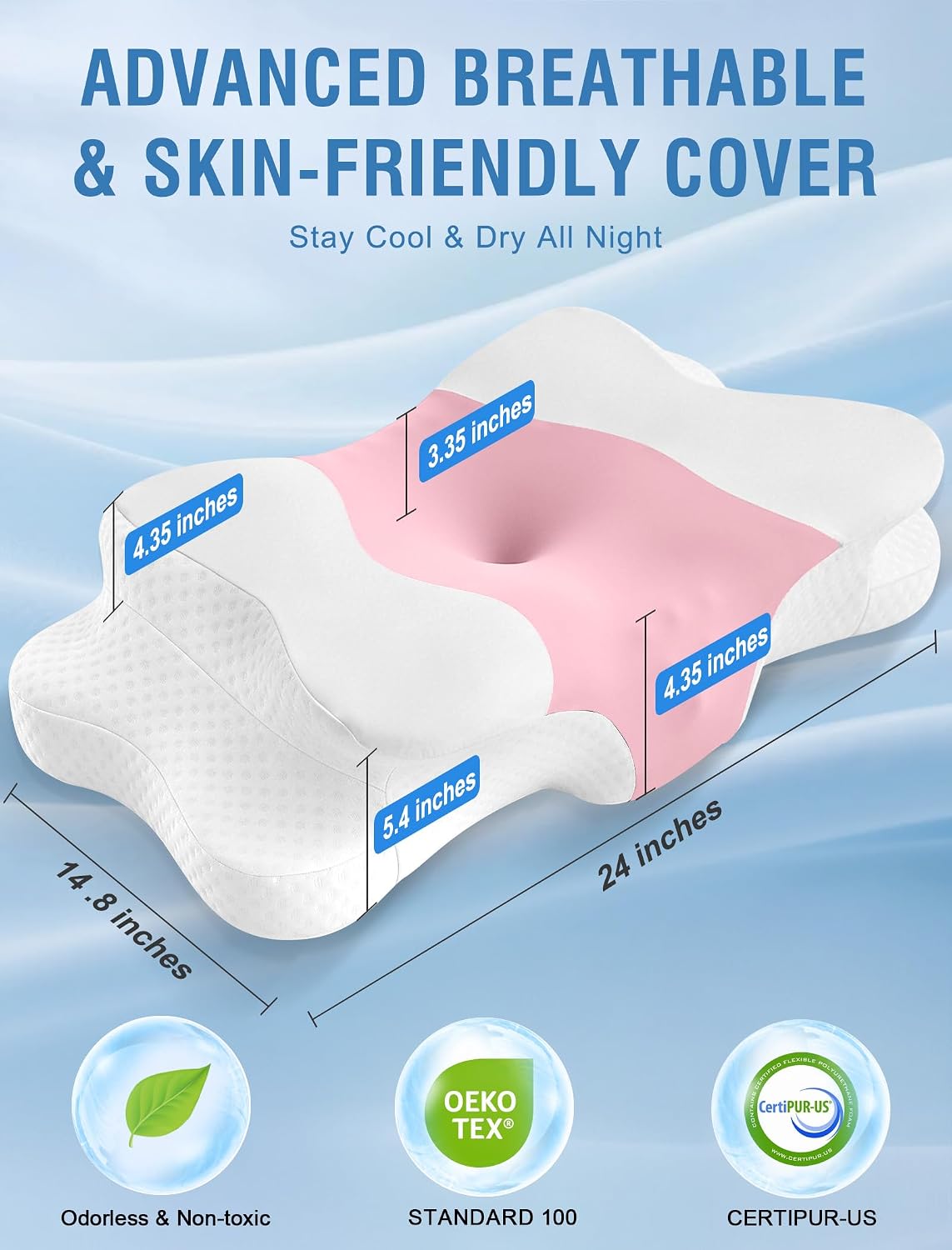 DISSA Cervical Neck Pillow for Side Sleepers Ergonomic Contour Memory Foam Pillow with Adjustable Orthopedic Neck Support for Pain Relief - Gift for Christmas & Birthdays