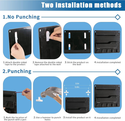 YONGAIJIA Bedside Shelf Wall Mount with Hooks, Cable Clips, No-Drill, Black | RV Shelf ,Camper, Dorm Room Essentials, Bunk Bed, Damage-Free Adhesive, Floating Organizer, Holds Phone Remote Glasses