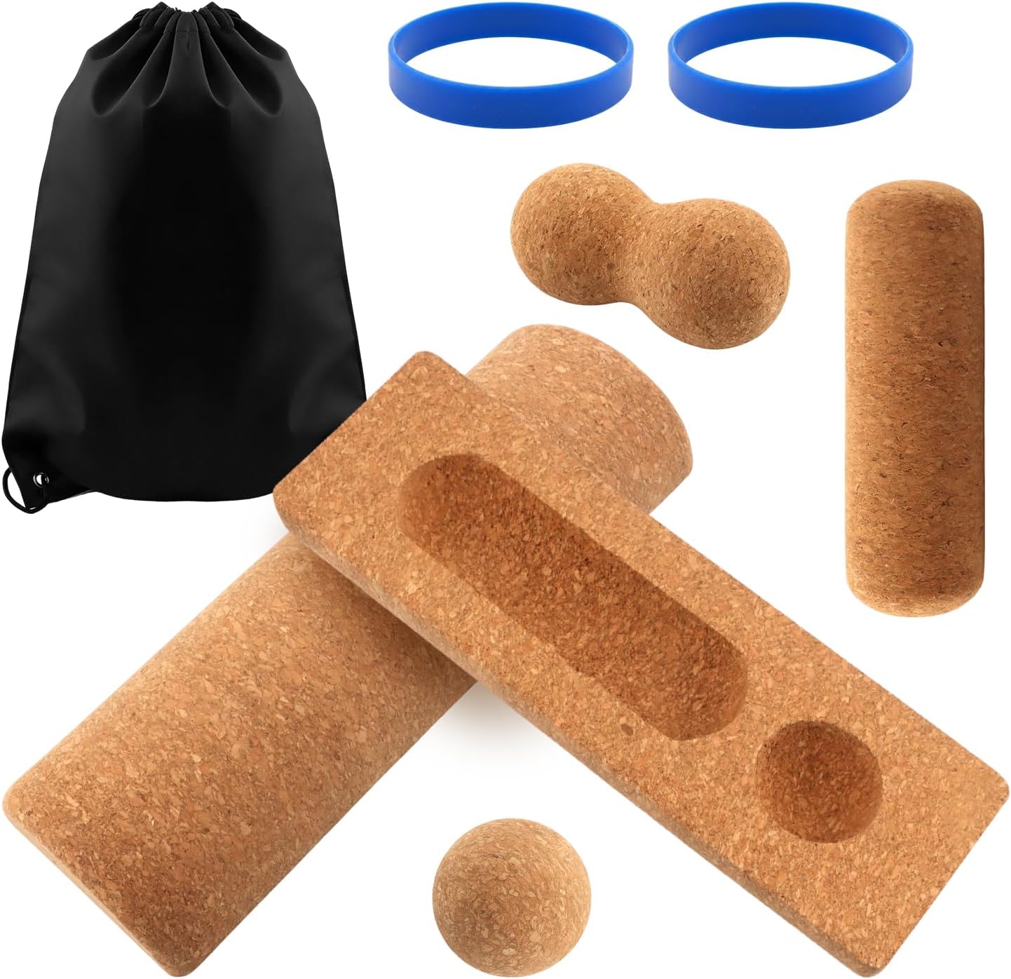 Natural Cork Balance Board Kit, 4-in-1 Foot & Ankle Strengthener Kit, Balance Trainer with Massage Roller & Ball, Toe Resistance Bands, Portable Balances Trainer for Home, Office