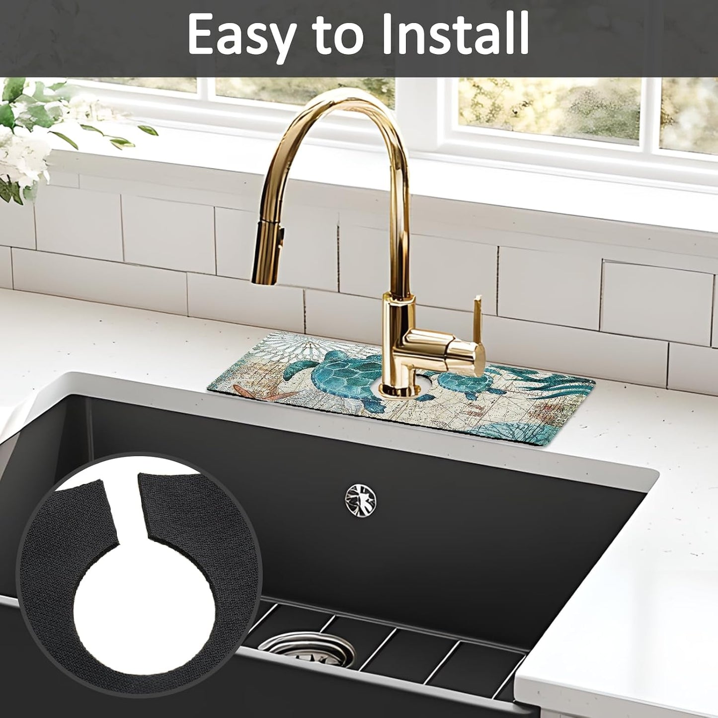 24" X 5.5" Kitchen Sink Splash Guard Faucet Mat Mandala Super Absorbent Fast Drying Faucet Guard & Draining Mat Sink Splash Guard Behind Faucet for Kitchen, Bathroom