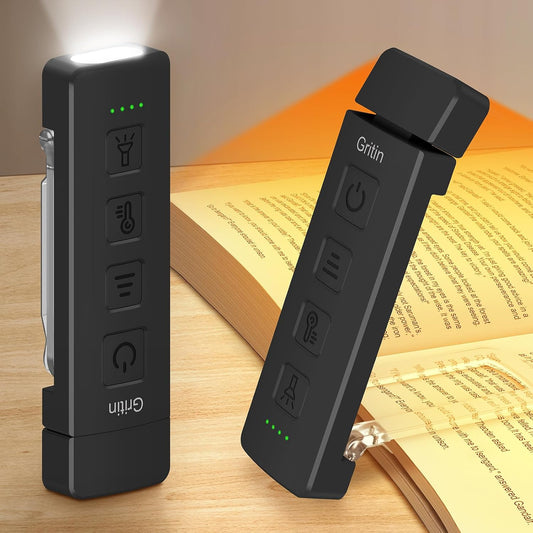 Gritin 2026 Gen 2 Rechargeable Book Light,2-in-1 Reading Light & Flashlight | Eye Caring 6 Color Temps,6-Level Dimmable Brightness,160 Hrs+ Runtime,Compact Size Portable Clip-on Book Lamp for Book Lovers