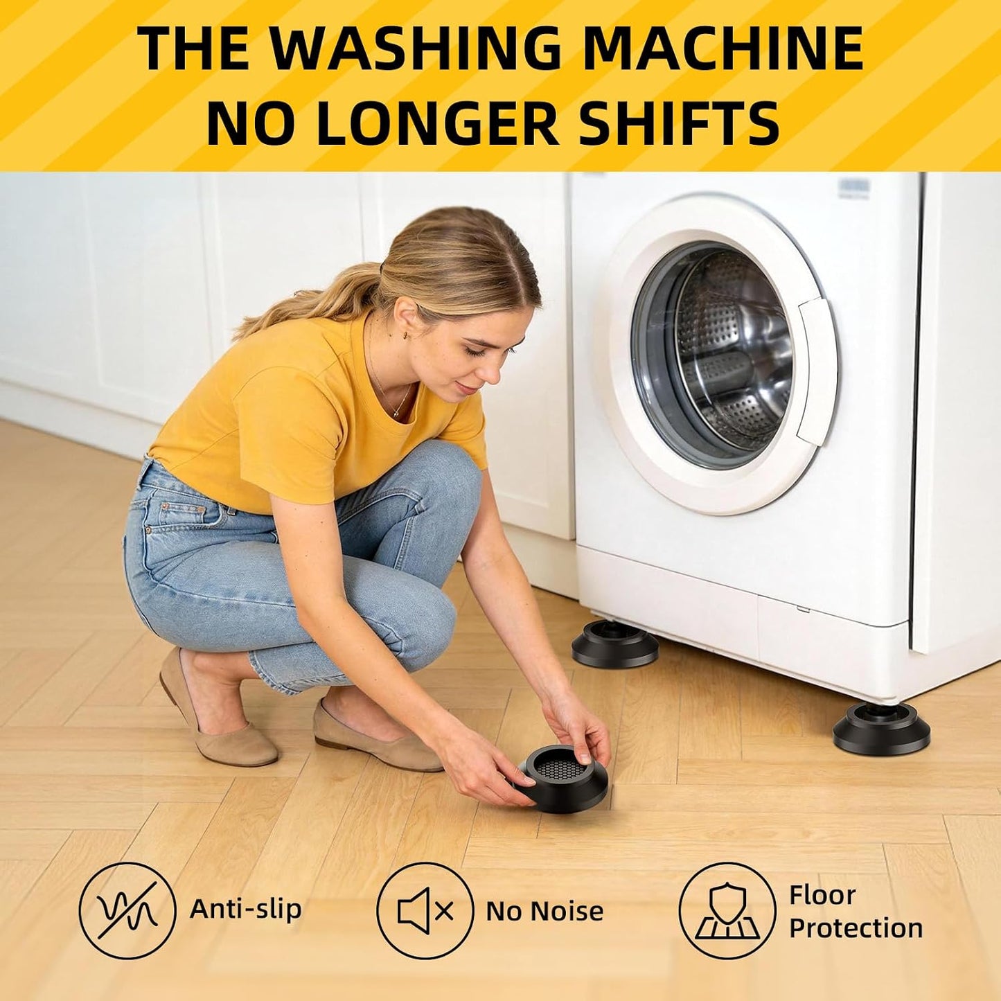 Anti Vibration Pads for Washing Machine 4 Pack, with Powerful Sucker Anti Vibration Pads Vibration Absorber,Washer and Dryer Stand, Noise Cancellation, Silicone Anti Slip Muffling Mat