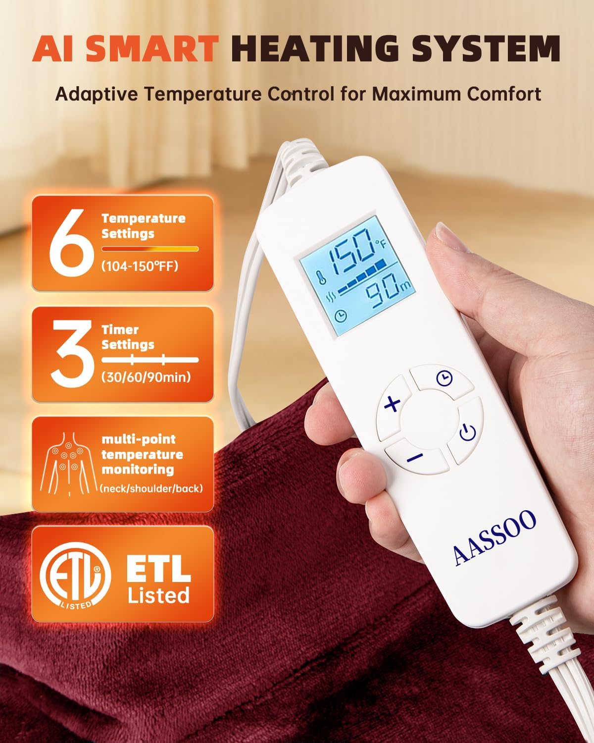 Graphene-Infused Heating Pad for Neck Shoulder and Back,Large Heating Pad for Women Men Dad, Weighted Electric Neck Shoulders Heat Pad for Pain Relief, ETL Certified
