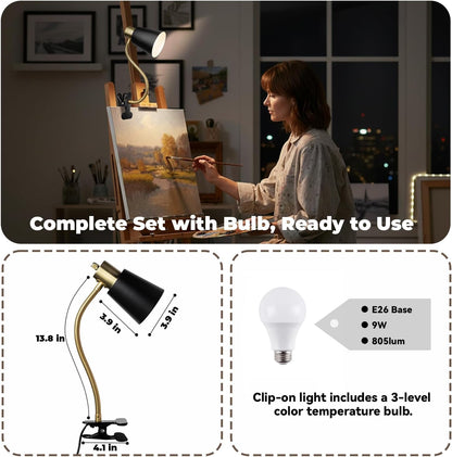 LALISU Desk lamp Eye-Caring Table Lamps, 360°Rotation Gooseneck Clip Lamp