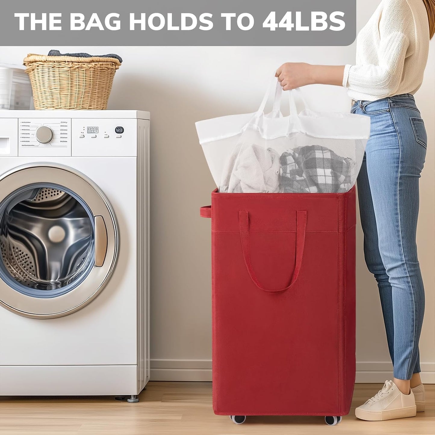 Goodpick 75L Laundry Basket with Wheels & Removable Wash Bag for Dorm | Rolling Laundry Basket with Handles for Dirty Clothes, Fodable Hamper for Laundry Room, Dorm Room Essentials, Grey