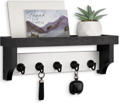 Key and Mail Holder Wall Mount, Mail Organizer with 5 Key Hooks | Key Holder with Shelf, Key Holder for Coat, Dog Leash, Home Decor Rack, Entry Way Organizer