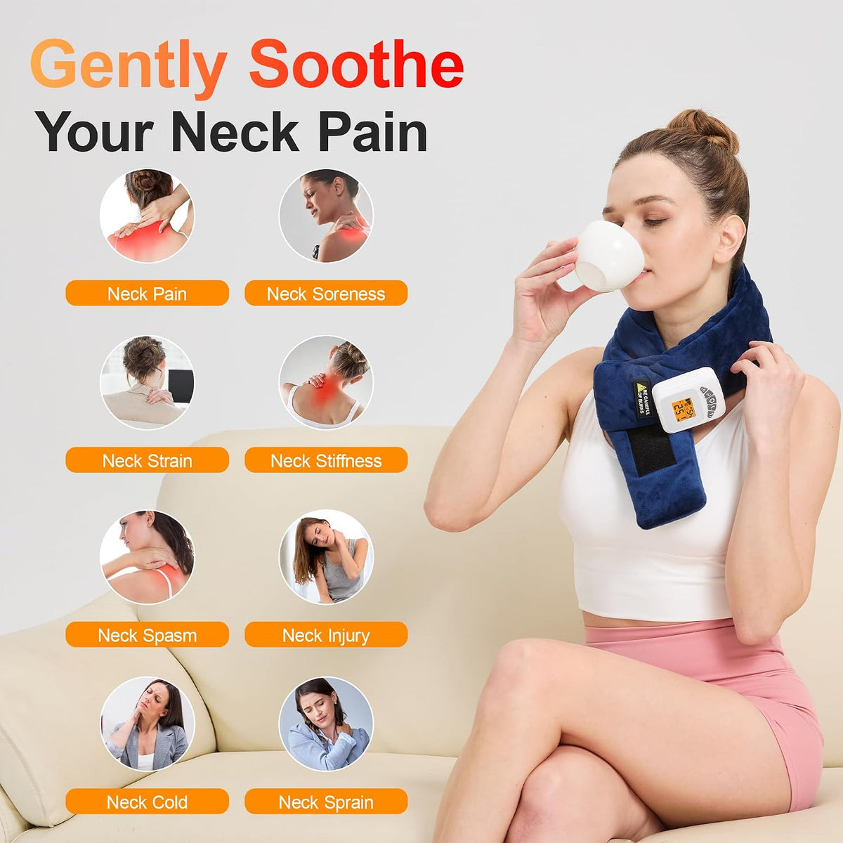CAMECO 2-in-1 Cordless Neck Heating Pad & Massager for Pain Relief, 104℉-140℉ 5000mAh Battery Operated Heated Neck Massage Wrap for Women Men, Portable Cevical Heat Pad for Home Office Travel